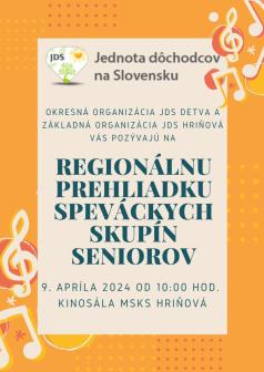 Regionálna prehliadka speváckych skupín seniorov - 9. 4. 2024, Kinosála MsKS Hriňová