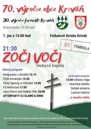VEĽKÁ VÝROČNÁ OSLAVA OBCE + AFTERPARTY , 07.06.2025 o 15:00 hod Futbalové ihrisko Kriváň